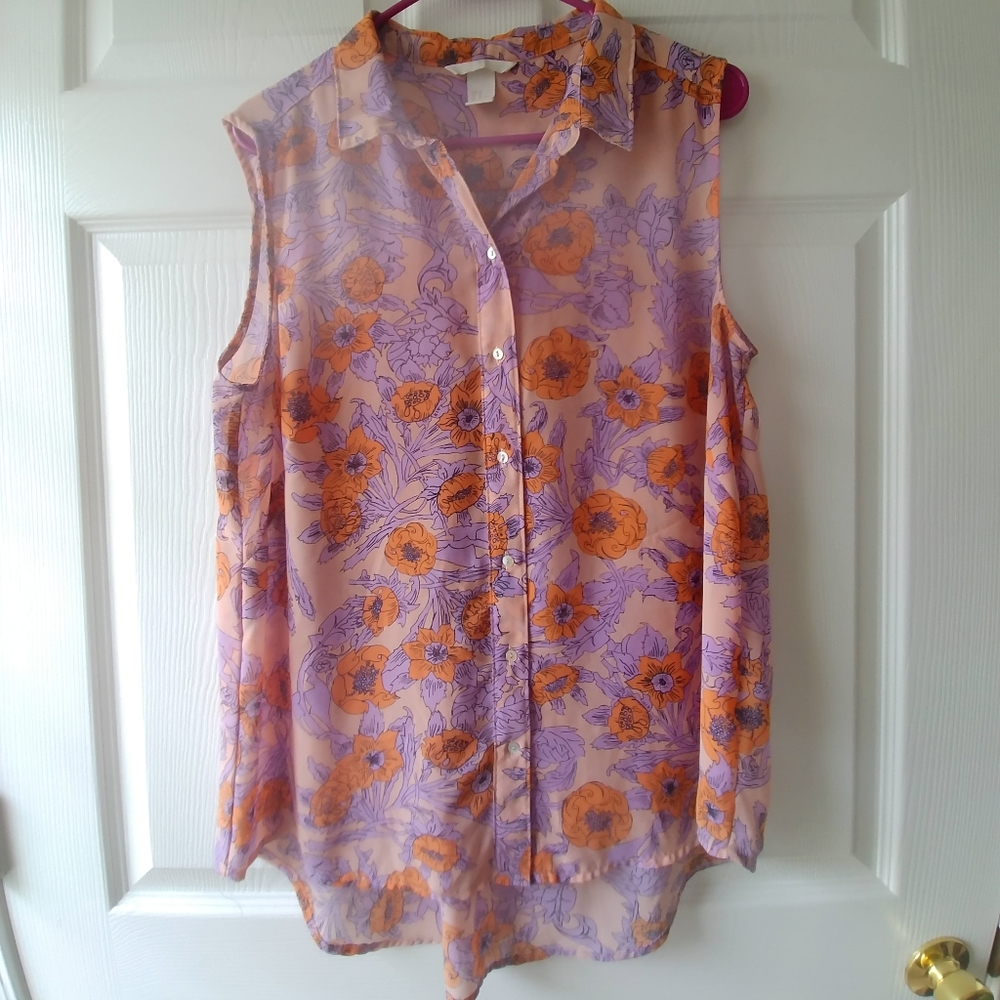 Women's H&M Sheer Sleeveless Floral Blouse
